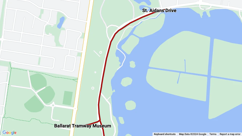 Ballarat museum line: Ballarat Tramway Museum - St. Aidans Drive route map
