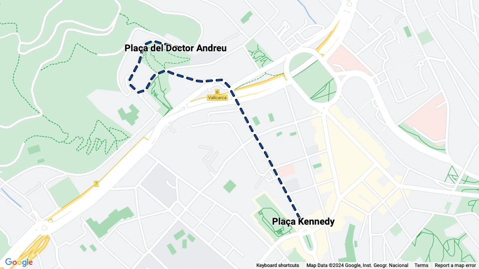 Barcelona tourist line 55: Plaça Kennedy - Plaça del Doctor Andreu route map