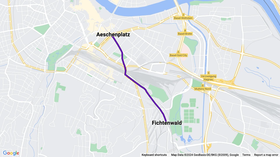 Basel Mode-Express: Aeschenplatz - Fichtenwald route map