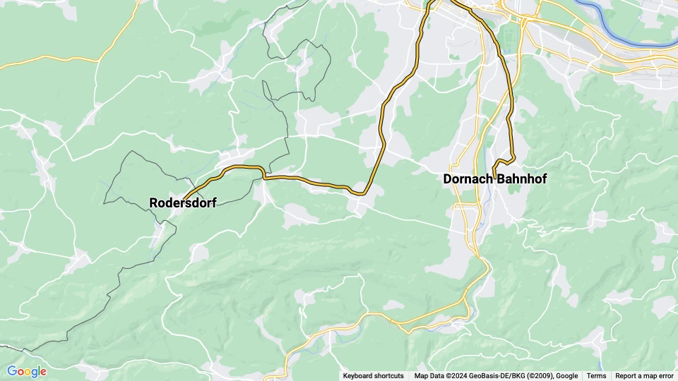 Basel tram line 10: Rodersdorf - Dornach Bahnhof route map