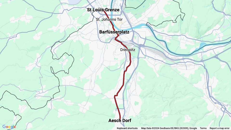 Basel tram line 11 route map