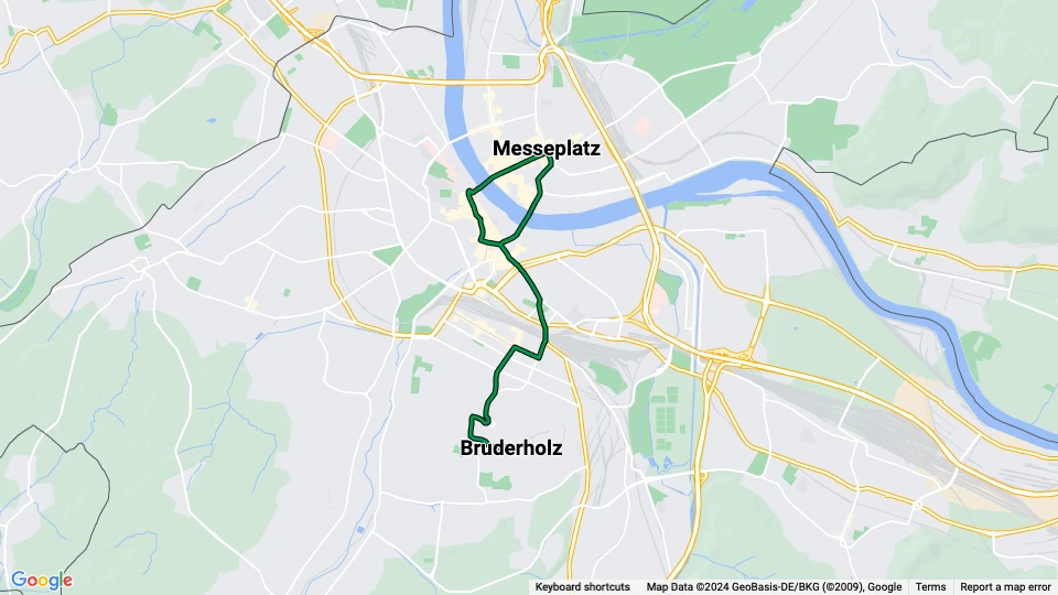 Basel tram line 15: Bruderholz - Messeplatz route map