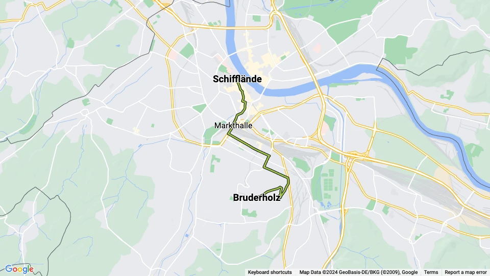 Basel tram line 16: Bruderholz - Schifflände route map