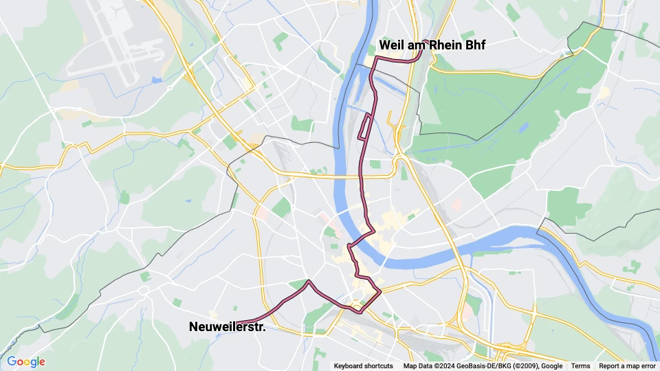 Basel tram line 8: Weil am Rhein Bhf - Neuweilerstr. route map