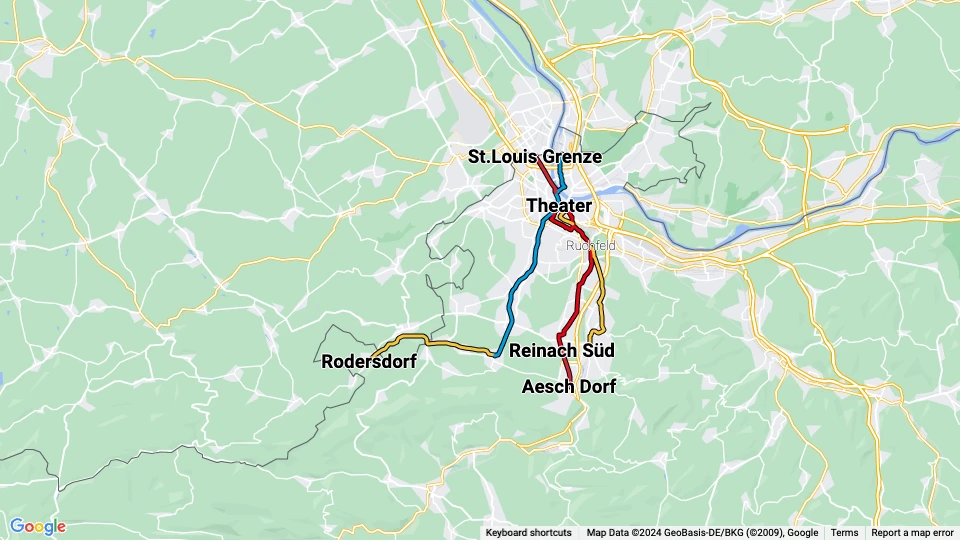 Baselland Transport (BLT) route map