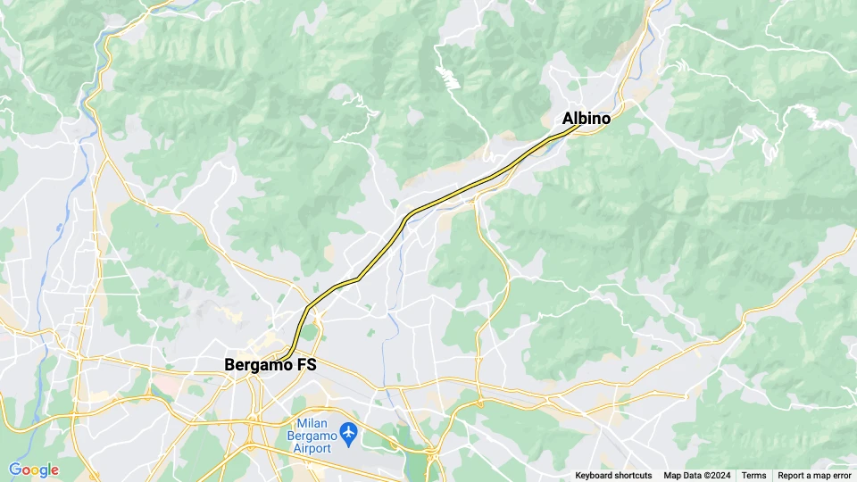 Bergamo regional line T1: Bergamo FS - Albino route map