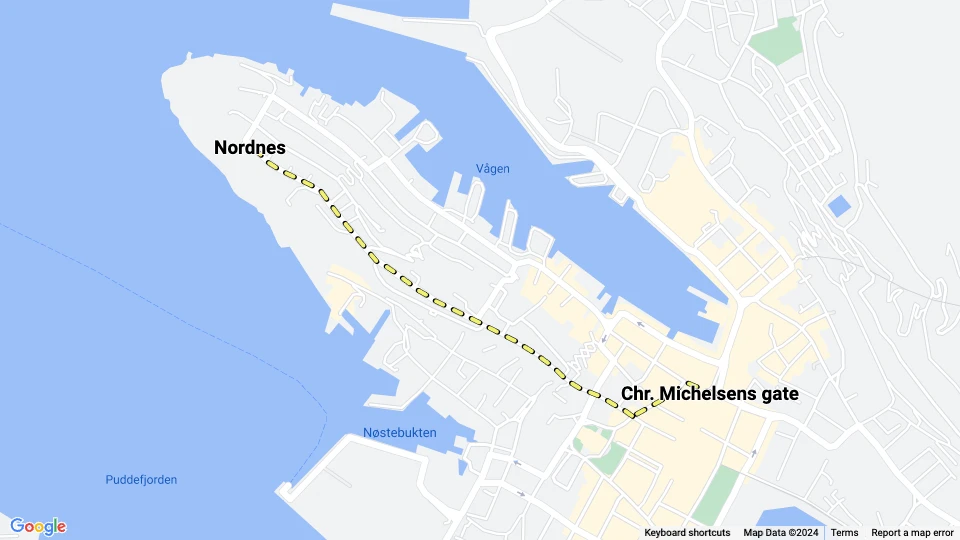 Bergen tram line 4: Nordnes - Chr. Michelsens gate route map
