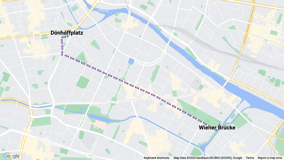 Berlin extra line 93: Dönhoffplatz - Wiener Brücke route map