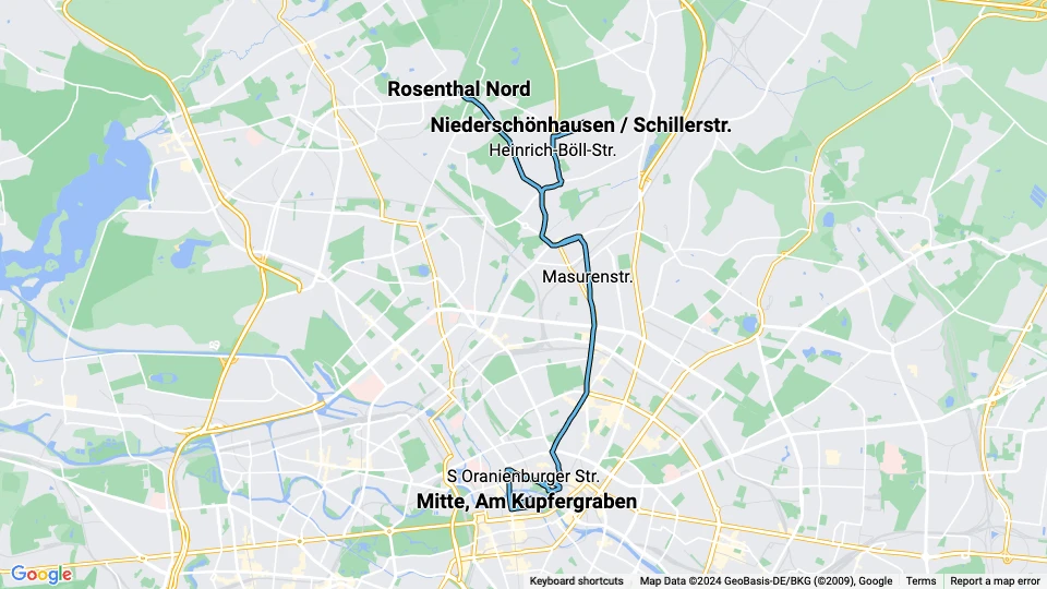 Berlin fast line M1: Mitte, Am Kupfergraben - Rosenthal Nord route map
