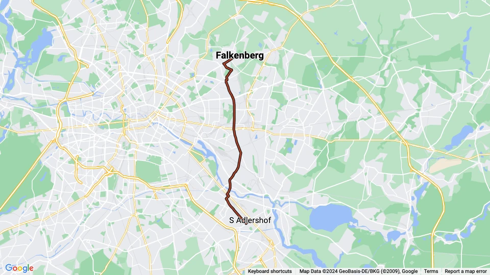Berlin fast line M17: Falkenberg - S Adlershof route map