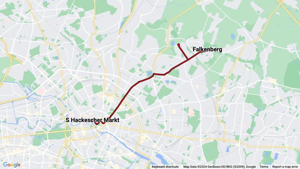 Berlin fast line M4: S Hackescher Markt - Falkenberg route map