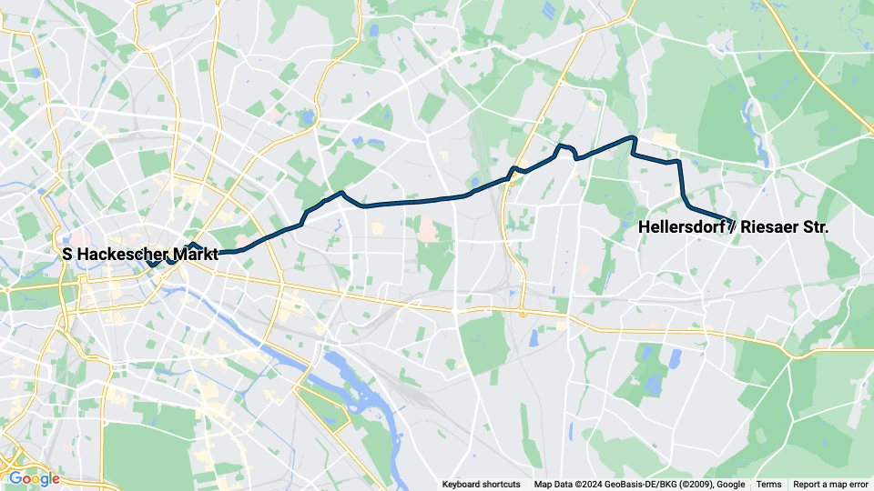 Berlin fast line M6: S Hackescher Markt - Hellersdorf / Riesaer Str. route map