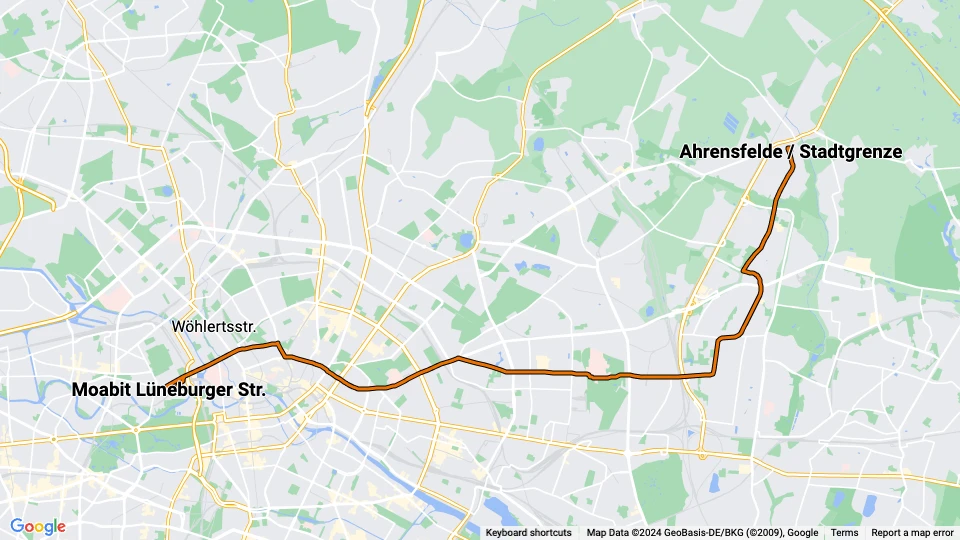 Berlin fast line M8: Moabit Lüneburger Str. - Ahrensfelde / Stadtgrenze route map