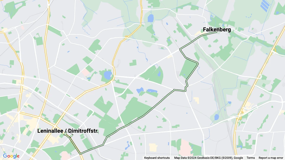 Berlin tram line 15: Falkenberg - Leninallee / Dimitroffstr. route map