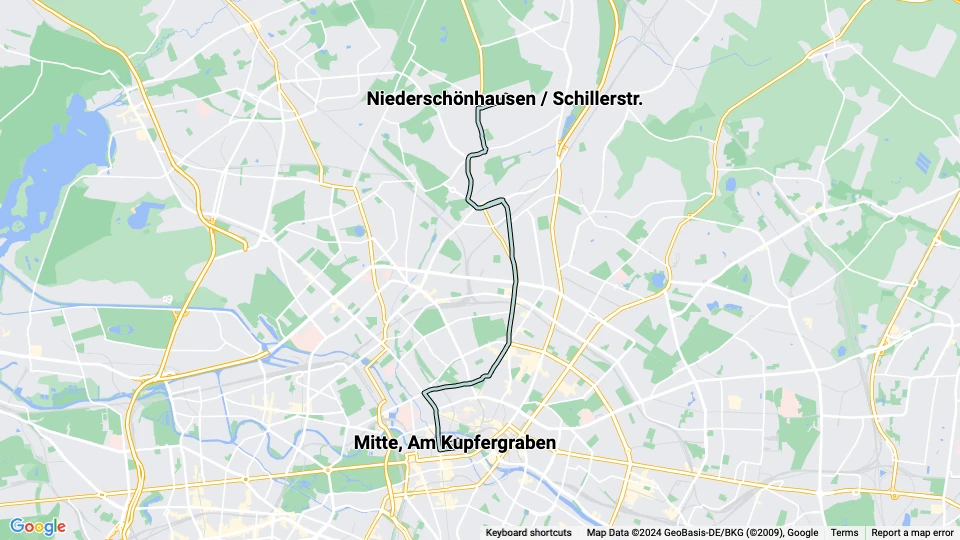 Berlin tram line 46: Mitte, Am Kupfergraben - Niederschönhausen / Schillerstr. route map