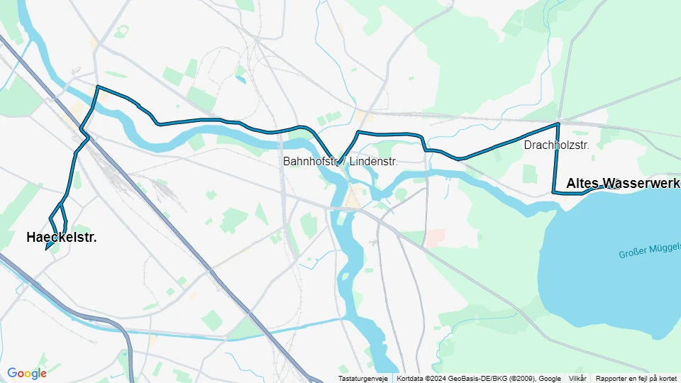 Berlin tram line 60: Haeckelstr. - Altes Wasserwerk route map