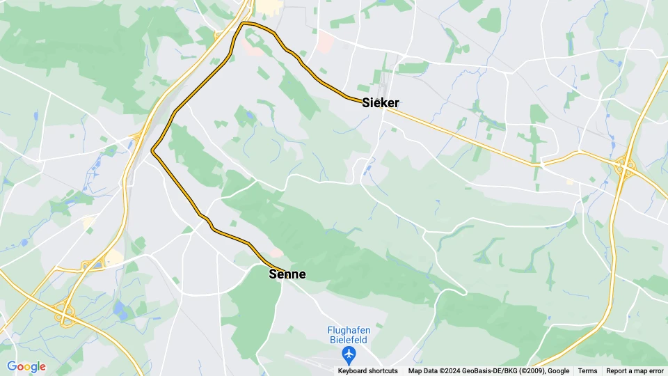 Bielefeld extra line 12: Senne - Sieker route map