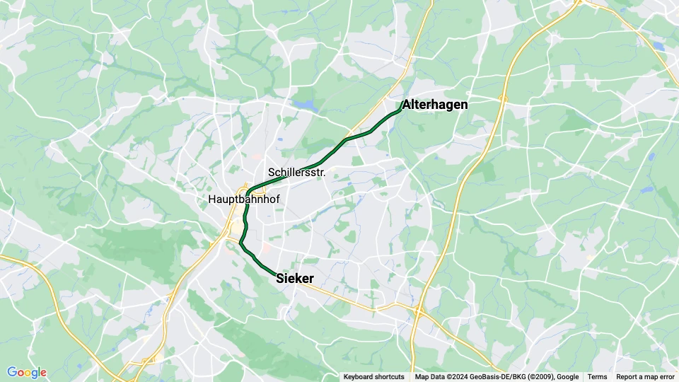 Bielefeld tram line 2: Sieker - Alterhagen route map