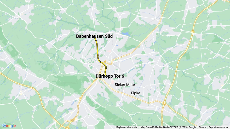Bielefeld tram line 3: Babenhausen Süd - Dürkopp Tor 6 route map