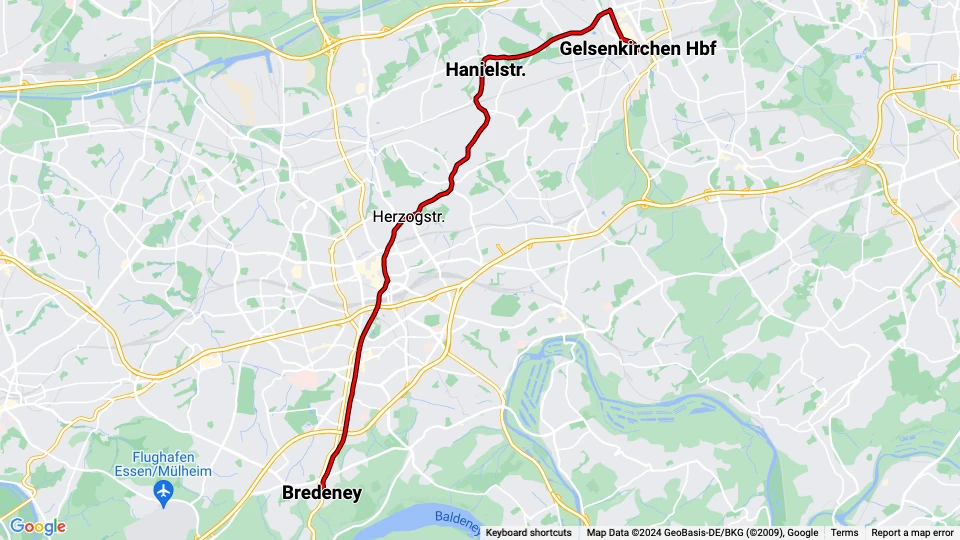 Bochum tram line 107 route map