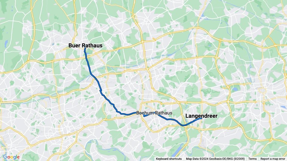 Bochum tram line 302: Langendreer - Buer Rathaus route map
