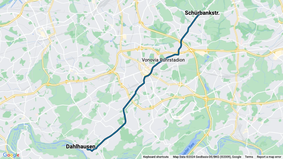 Bochum tram line 318: Dahlhausen - Schürbankstr. route map