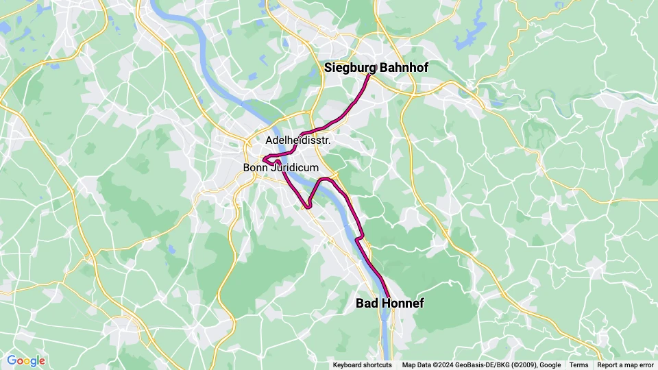 Bonn tram line 66: Bad Honnef - Siegburg Bahnhof route map