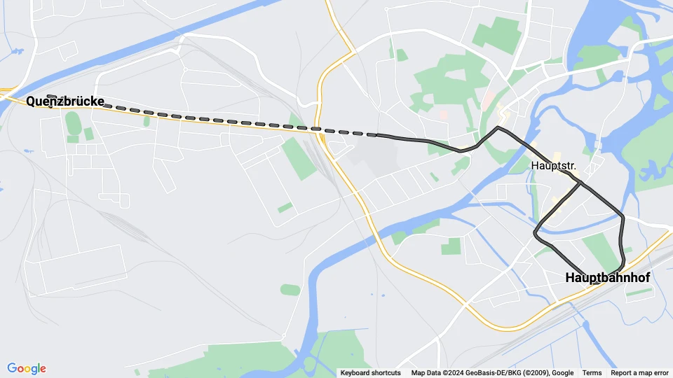 Brandenburg an der Havel extra line 2: Hauptbahnhof - Quenzbrücke route map