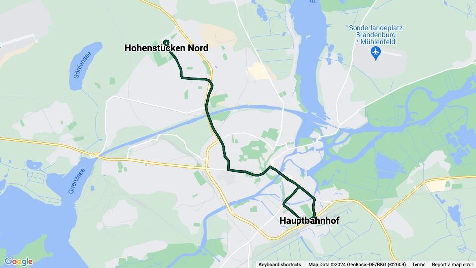 Brandenburg an der Havel tram line 6: Hauptbahnhof - Hohenstücken Nord route map