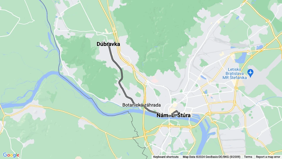 Bratislava tram line 12: Nám. Ľ. Štúra - Dúbravka route map