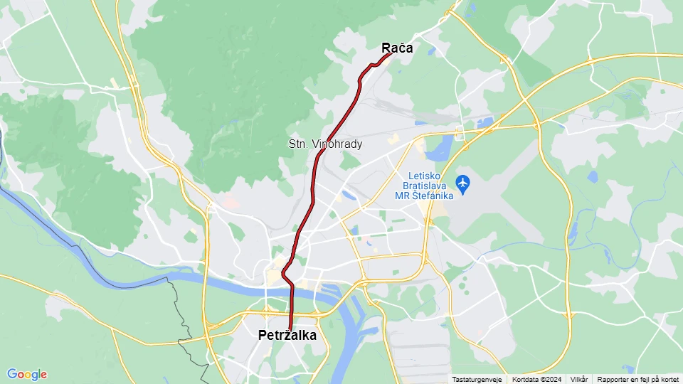 Bratislava tram line 3: Rača - Petržalka route map
