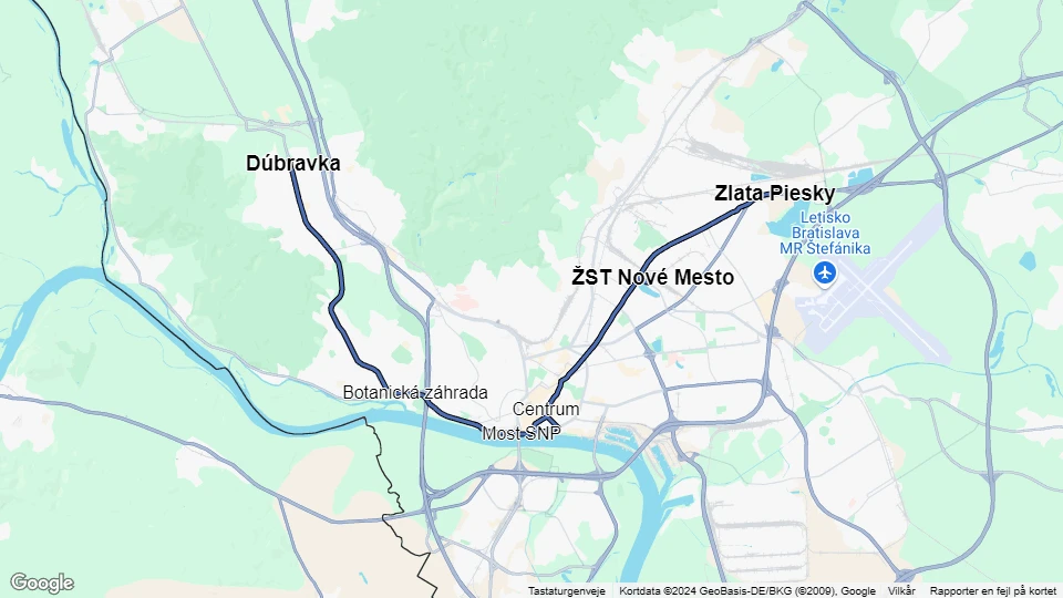 Bratislava tram line 4: Dúbravka - Zlata Piesky route map