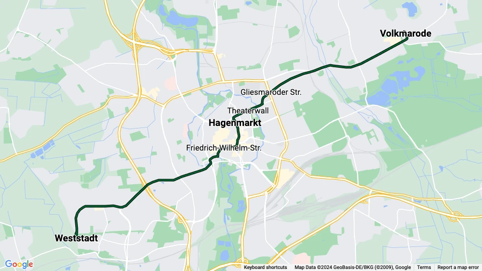 Braunschweig tram line 3: Weststadt - Volkmarode route map