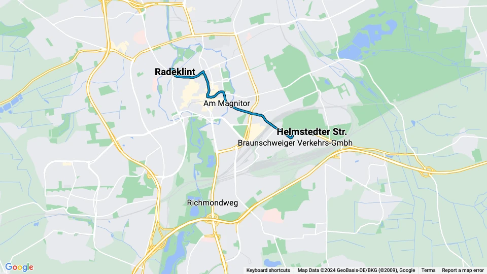 Braunschweig tram line 4: Helmstedter Str. - Radeklint route map