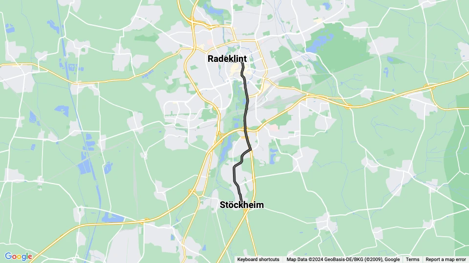 Braunschweig tram line 6: Stöckheim - Radeklint route map