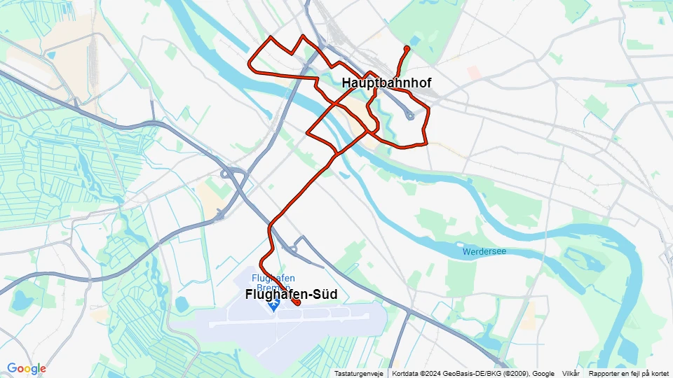 Bremen 15 Stadtrundfahrt: Hauptbahnhof - Flughafen-Süd route map