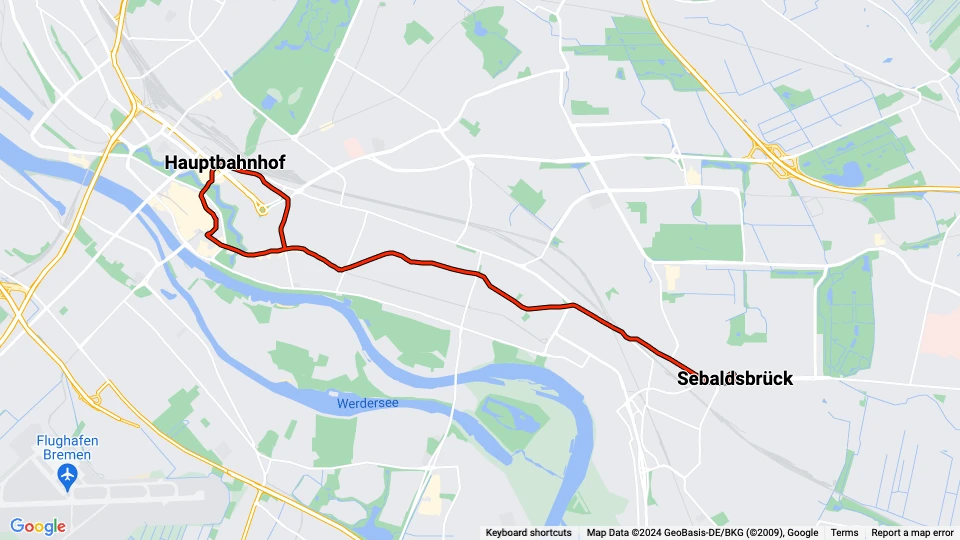 Bremen 15 Stadtrundfahrt: Hauptbahnhof - Sebaldsbrück route map