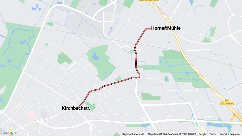 Bremen extra line 4E: Kirchbachstr. - Horner Mühle route map