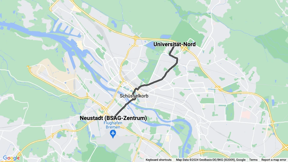 Bremen extra line 6E: Universität-Nord - Neustadt (BSAG-Zentrum) route map