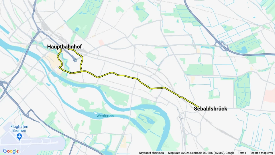 Bremen museum line 9: Sebaldsbrück - Hauptbahnhof route map