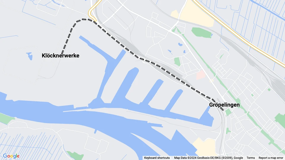 Bremen tram line 11: Gröpelingen - Klöcknerwerke route map