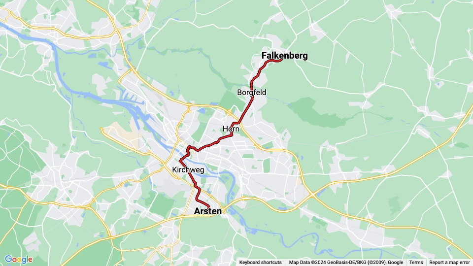 Bremen tram line 4: Arsten - Falkenberg route map