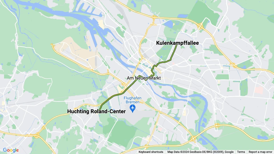 Bremen tram line 8: Huchting Roland-Center - Kulenkampffallee route map