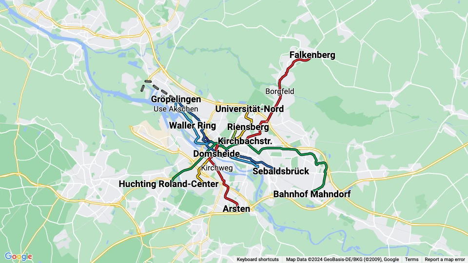 Bremer Straßenbahn (BSAG) route map