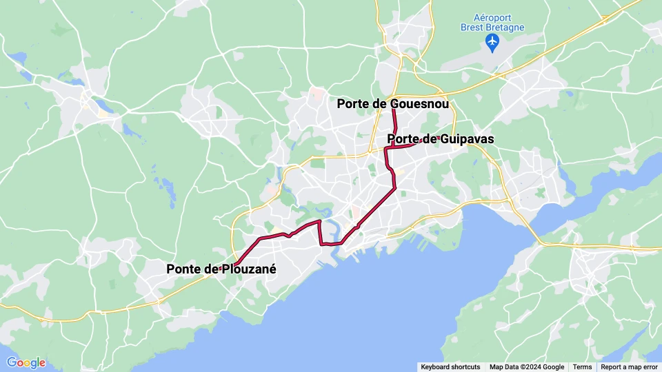 Brest tram line A route map