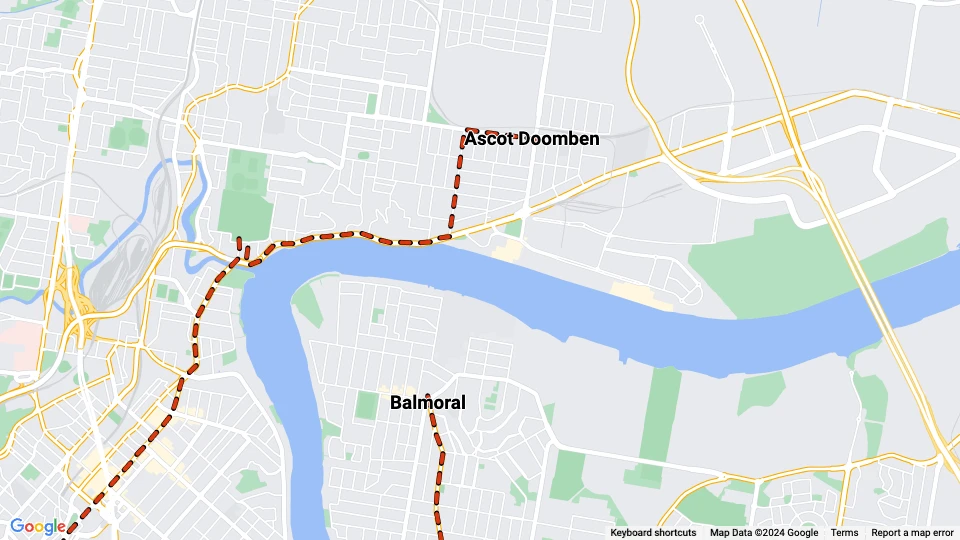 Brisbane tram line 60: Ascot Doomben - Balmoral route map