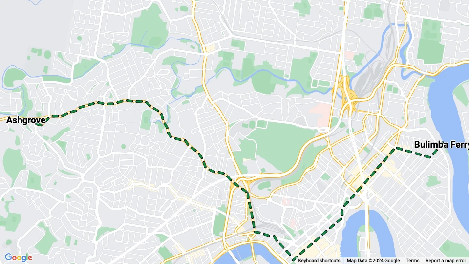 Brisbane tram line 76: Bulimba Ferry - Ashgrove route map