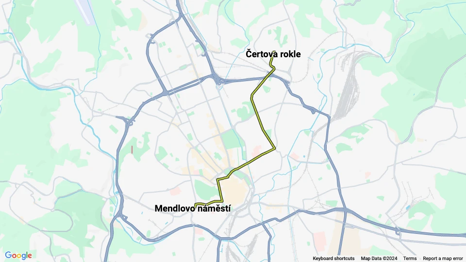 Brno extra line 11: Čertova rokle - Mendlovo náměstí route map