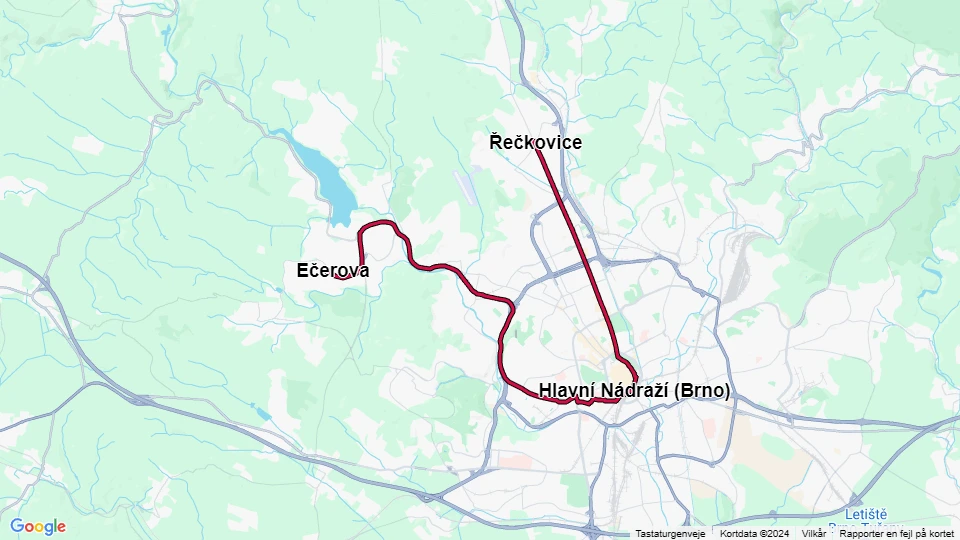 Brno tram line 1: Řečkovice - Ečerova route map