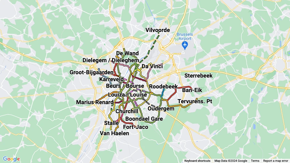 Brussels Intercommunal Transport Company (MIVB/STIB) route map